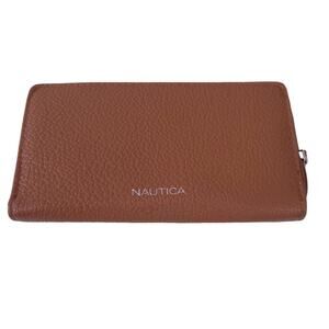 Nautica Brown Womens Wallet RFID ID Protection Brown Zip Up Wallet, Pebbled